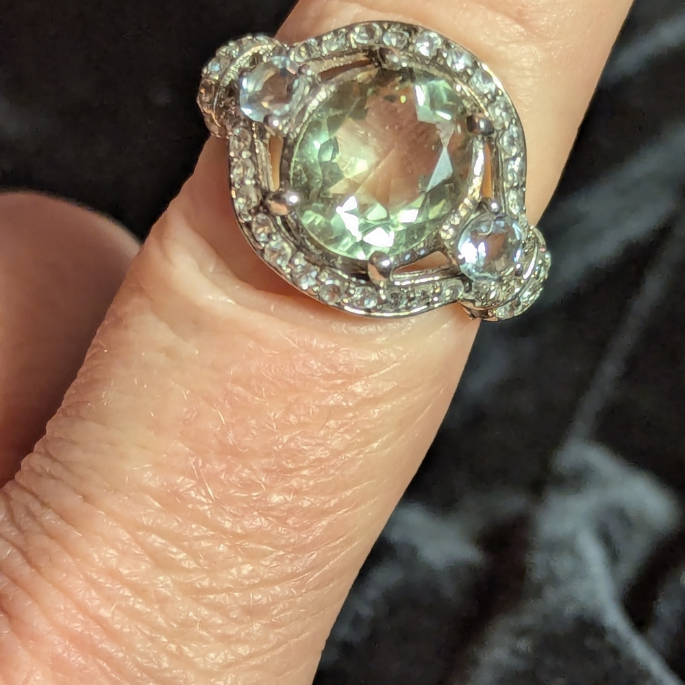 Green Prasiolite And Topaz Gemstone Ring, Sterling